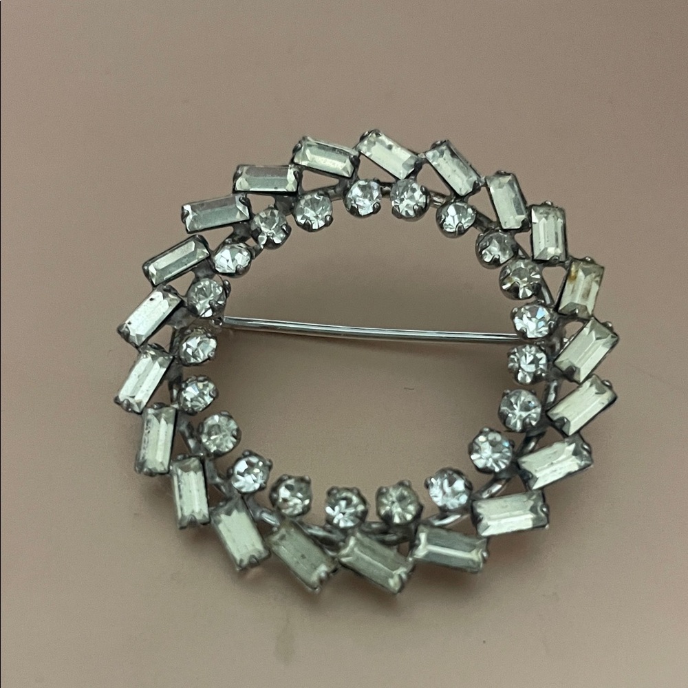 Signed & marked Sterling  Elegant Silver and Crystal Brooch
